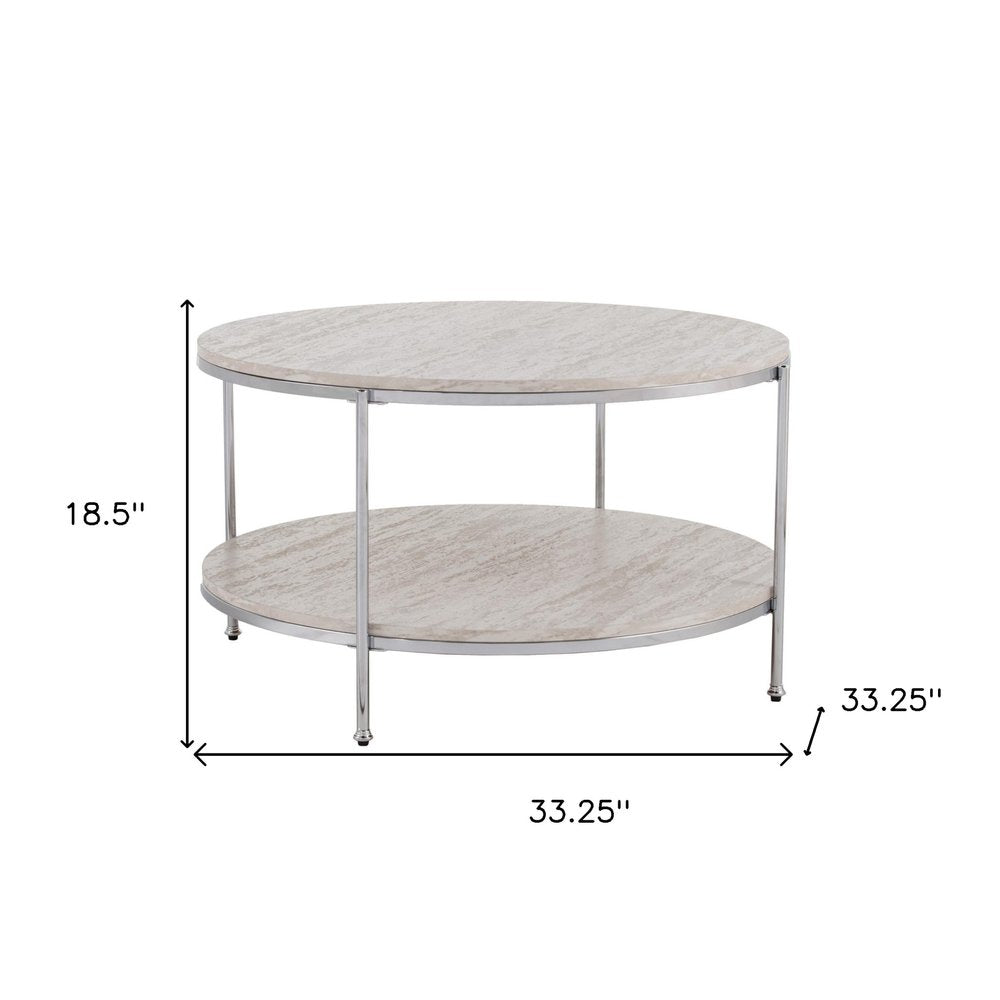 33" Chrome Faux Marble And Metal Round Coffee Table HomeRoots