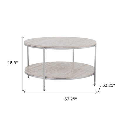 33" Chrome Faux Marble And Metal Round Coffee Table HomeRoots