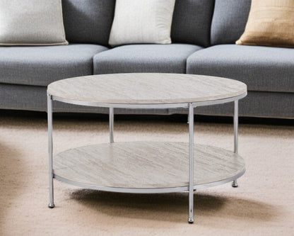 33" Chrome Faux Marble And Metal Round Coffee Table HomeRoots