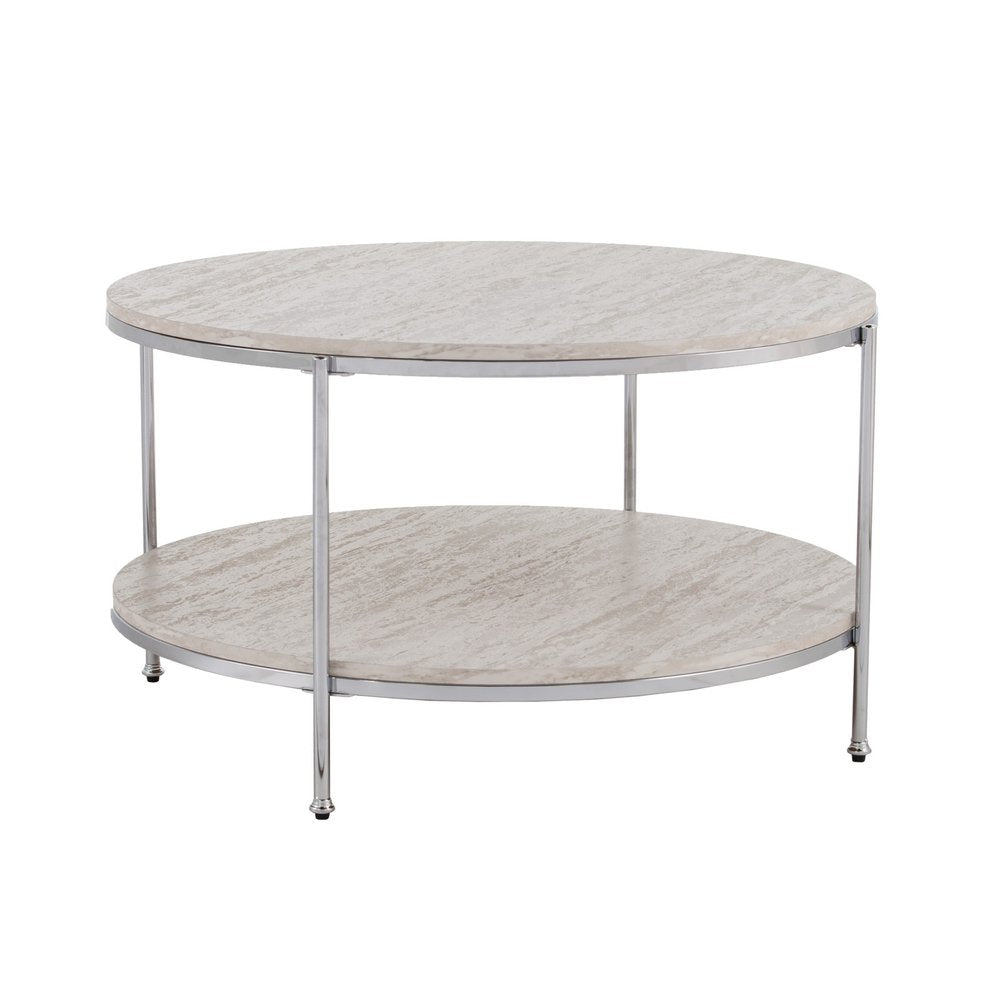 33" Chrome Faux Marble And Metal Round Coffee Table HomeRoots