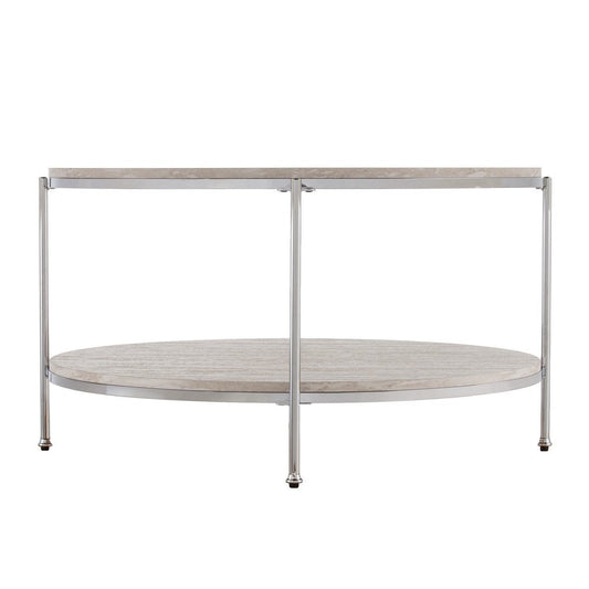 33" Chrome Faux Marble And Metal Round Coffee Table HomeRoots