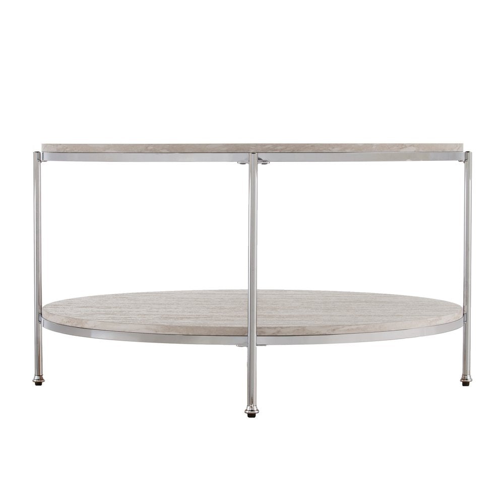 33" Chrome Faux Marble And Metal Round Coffee Table HomeRoots