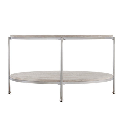 33" Chrome Faux Marble And Metal Round Coffee Table HomeRoots