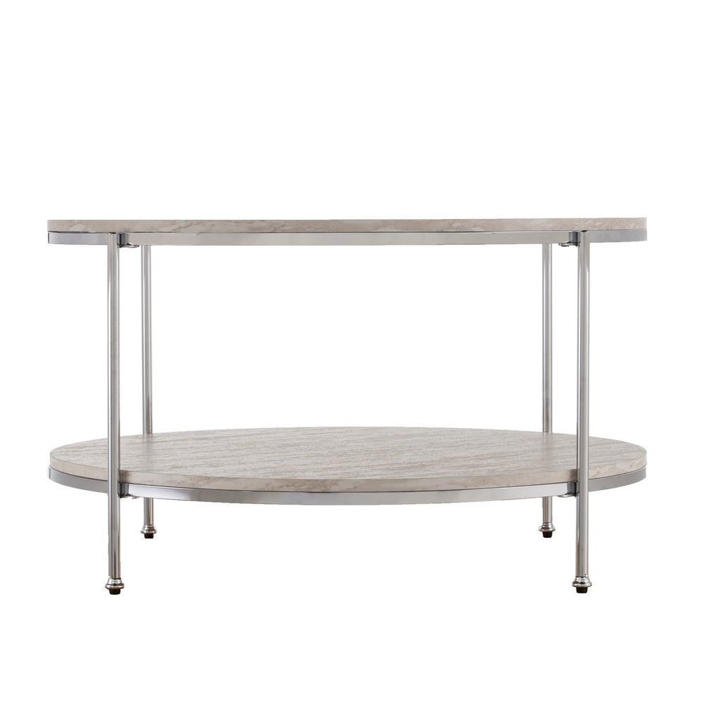 33" Chrome Faux Marble And Metal Round Coffee Table HomeRoots