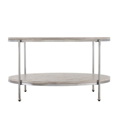 33" Chrome Faux Marble And Metal Round Coffee Table HomeRoots