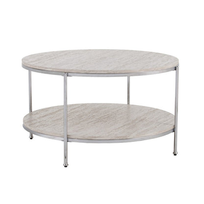 33" Chrome Faux Marble And Metal Round Coffee Table HomeRoots