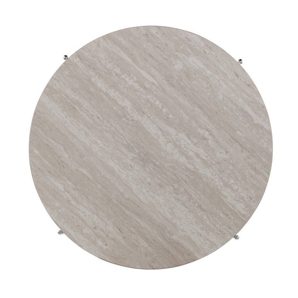 33" Chrome Faux Marble And Metal Round Coffee Table HomeRoots