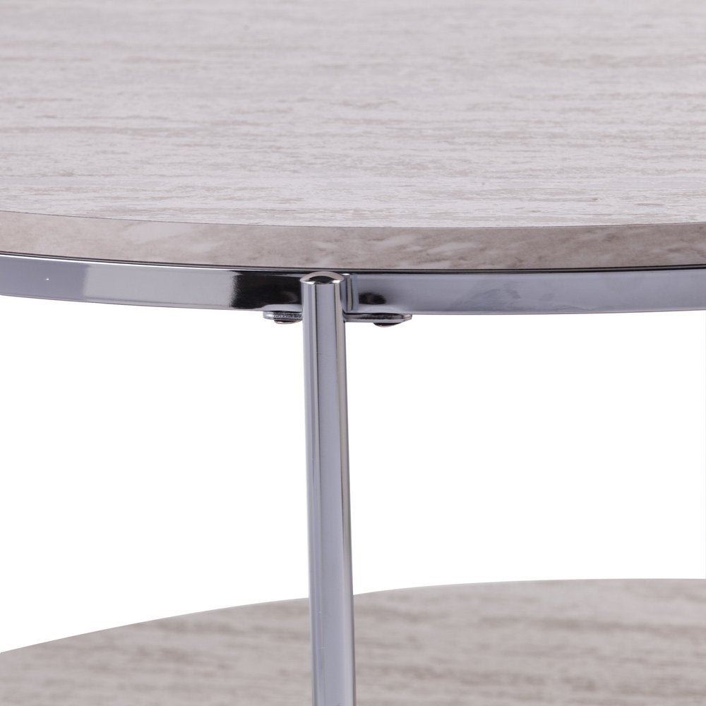 33" Chrome Faux Marble And Metal Round Coffee Table HomeRoots