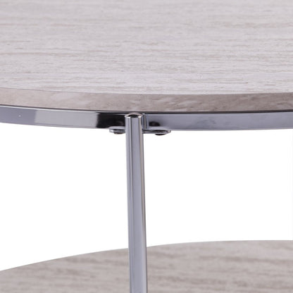 33" Chrome Faux Marble And Metal Round Coffee Table HomeRoots
