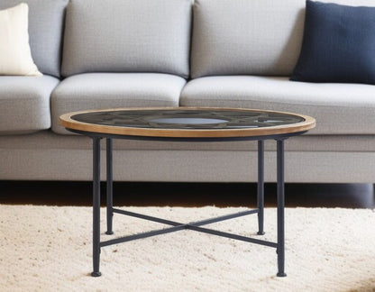 33" Floral Design Glass Top Round Coffee Table HomeRoots