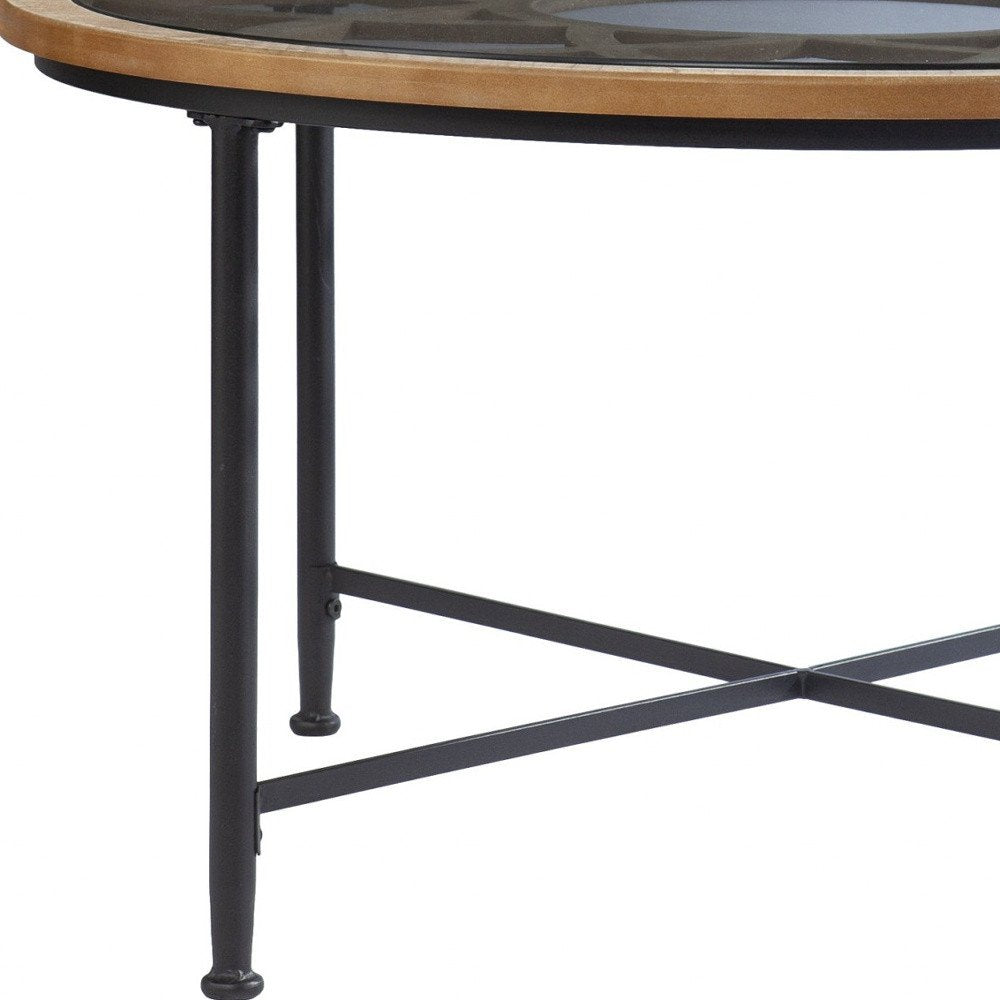 33" Floral Design Glass Top Round Coffee Table HomeRoots