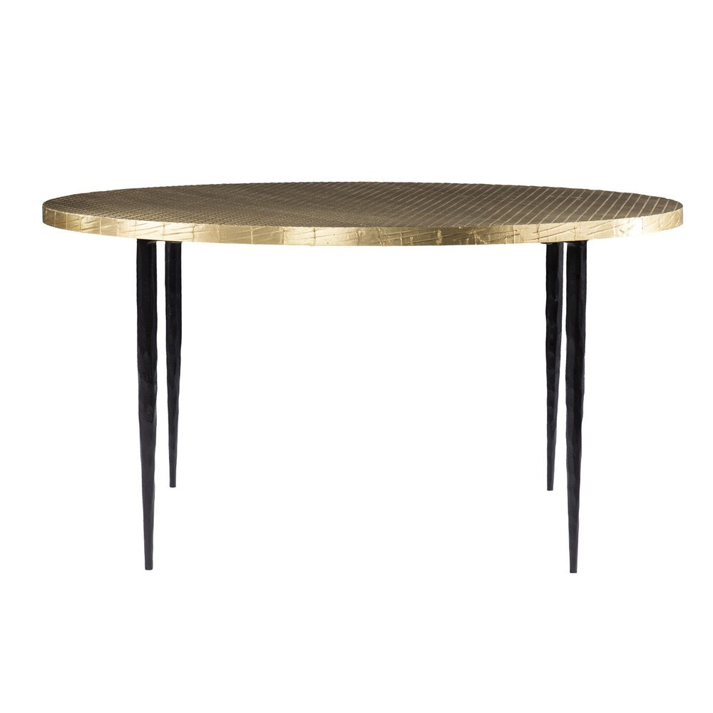 34" Black And Gold Embossed Metal Round Coffee Table HomeRoots
