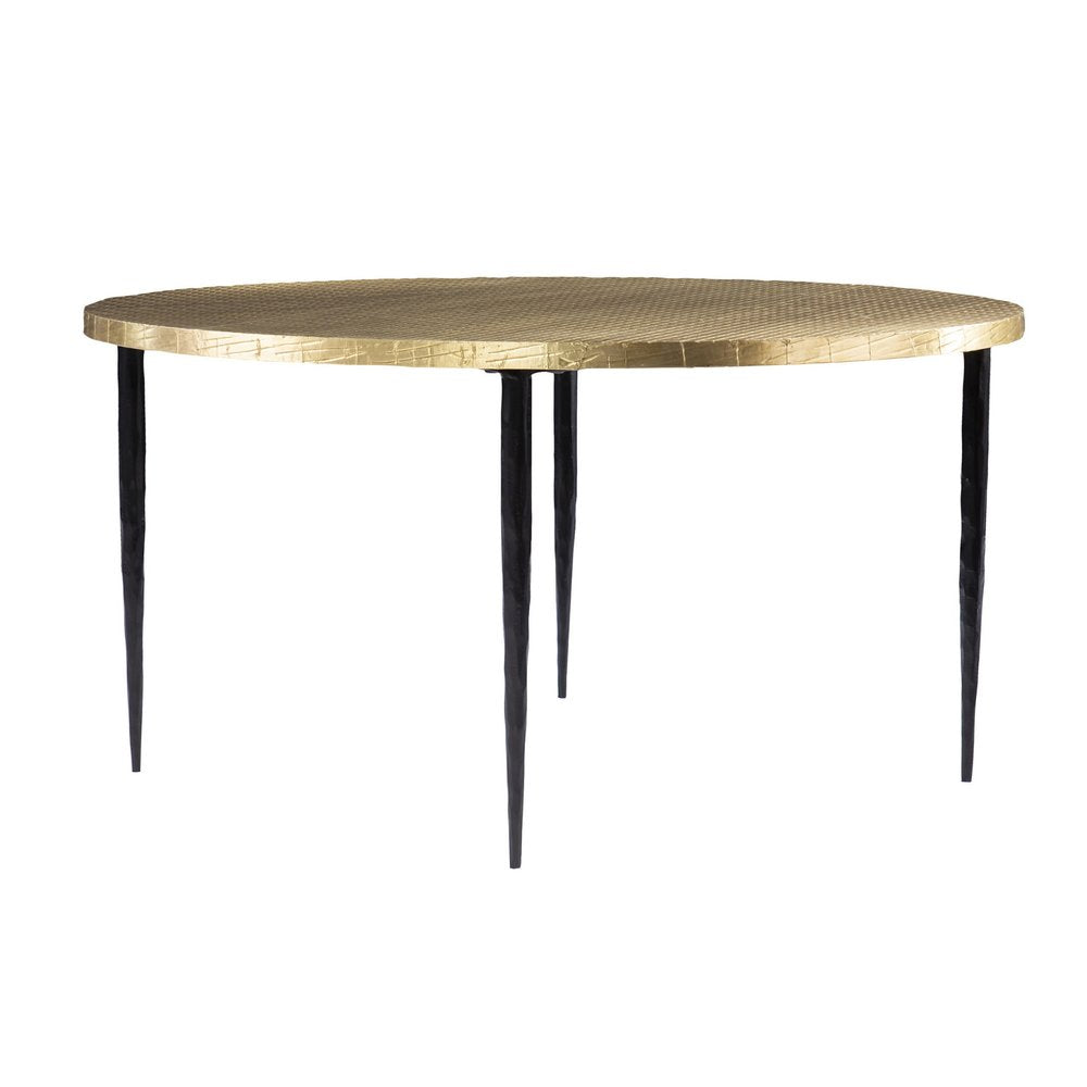 34" Black And Gold Embossed Metal Round Coffee Table HomeRoots