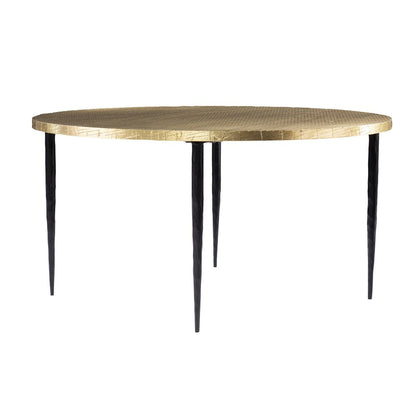 34" Black And Gold Embossed Metal Round Coffee Table HomeRoots