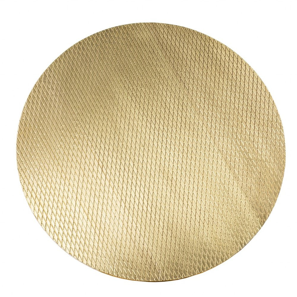 34" Black And Gold Embossed Metal Round Coffee Table HomeRoots