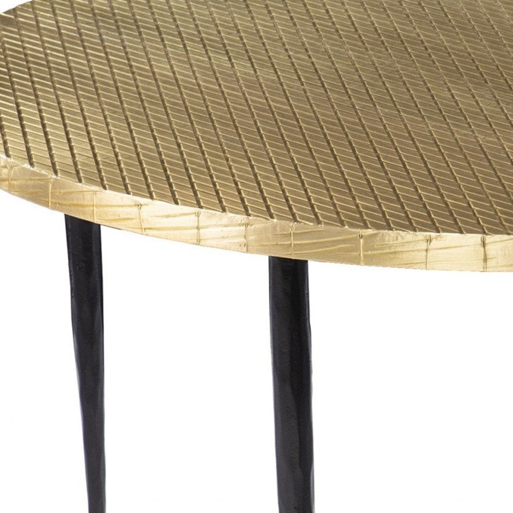 34" Black And Gold Embossed Metal Round Coffee Table HomeRoots