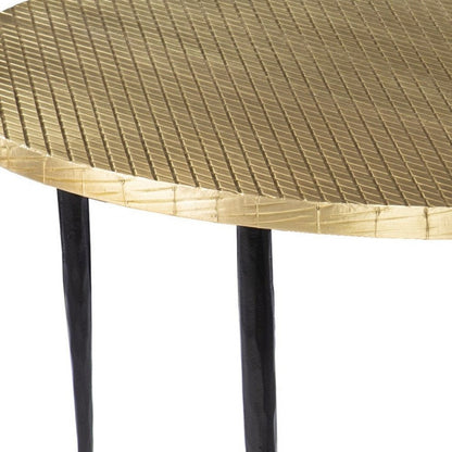 34" Black And Gold Embossed Metal Round Coffee Table HomeRoots
