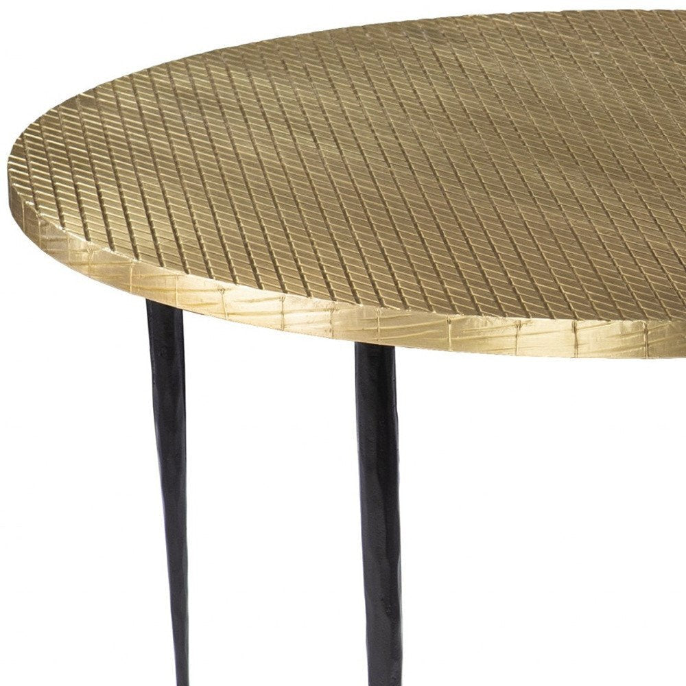 34" Black And Gold Embossed Metal Round Coffee Table HomeRoots