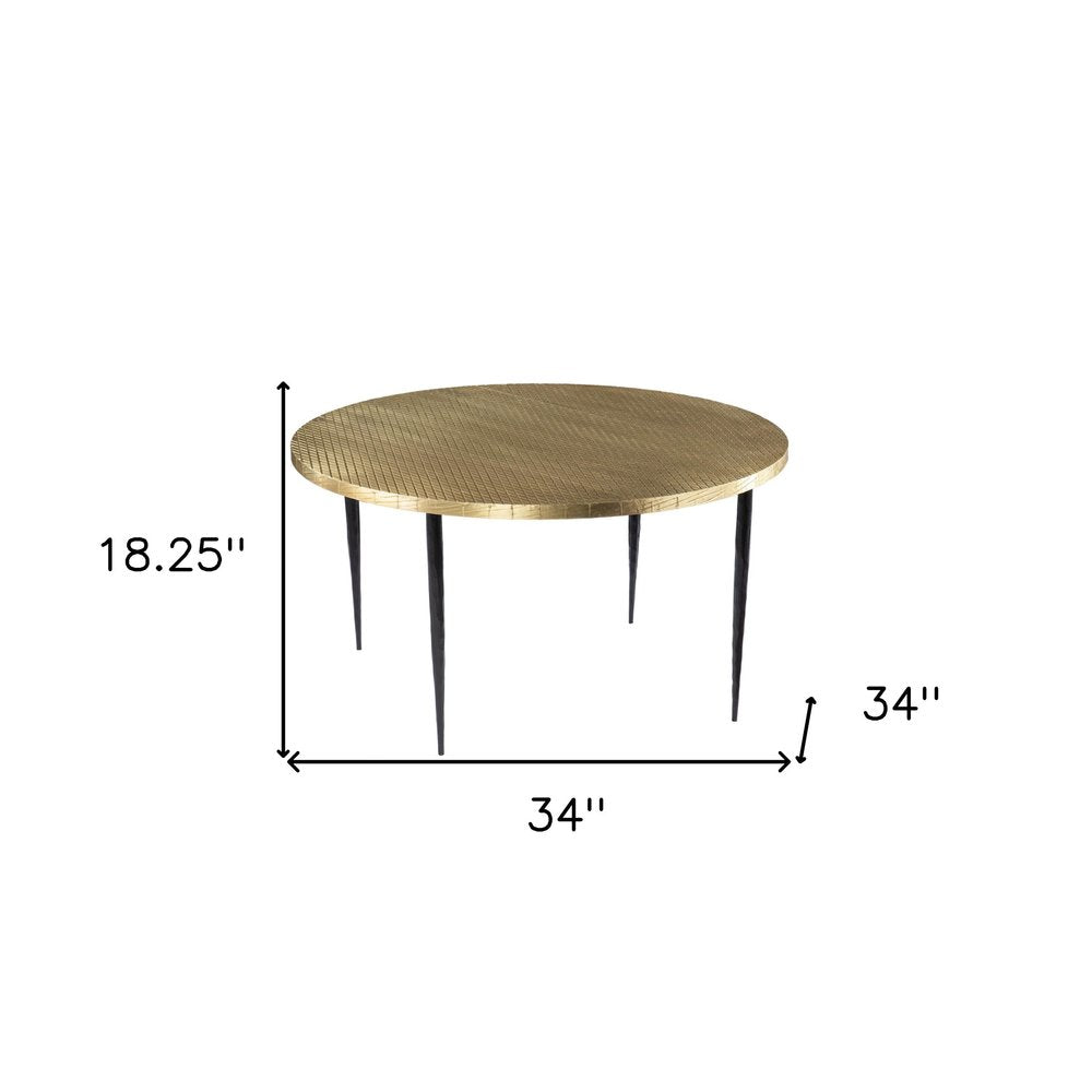 34" Black And Gold Embossed Metal Round Coffee Table HomeRoots