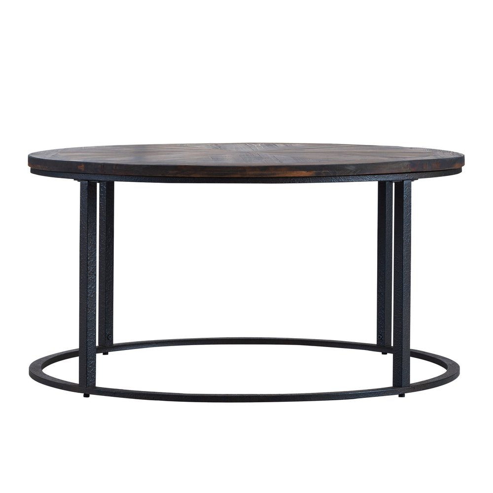 36" Natural And Brown Reclaimed Wood And Metal Round Coffee Table HomeRoots