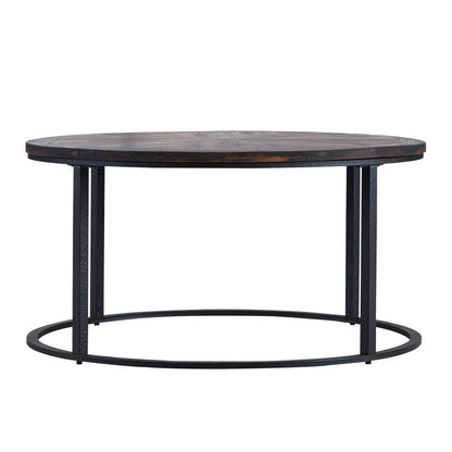 36" Natural And Brown Reclaimed Wood And Metal Round Coffee Table HomeRoots