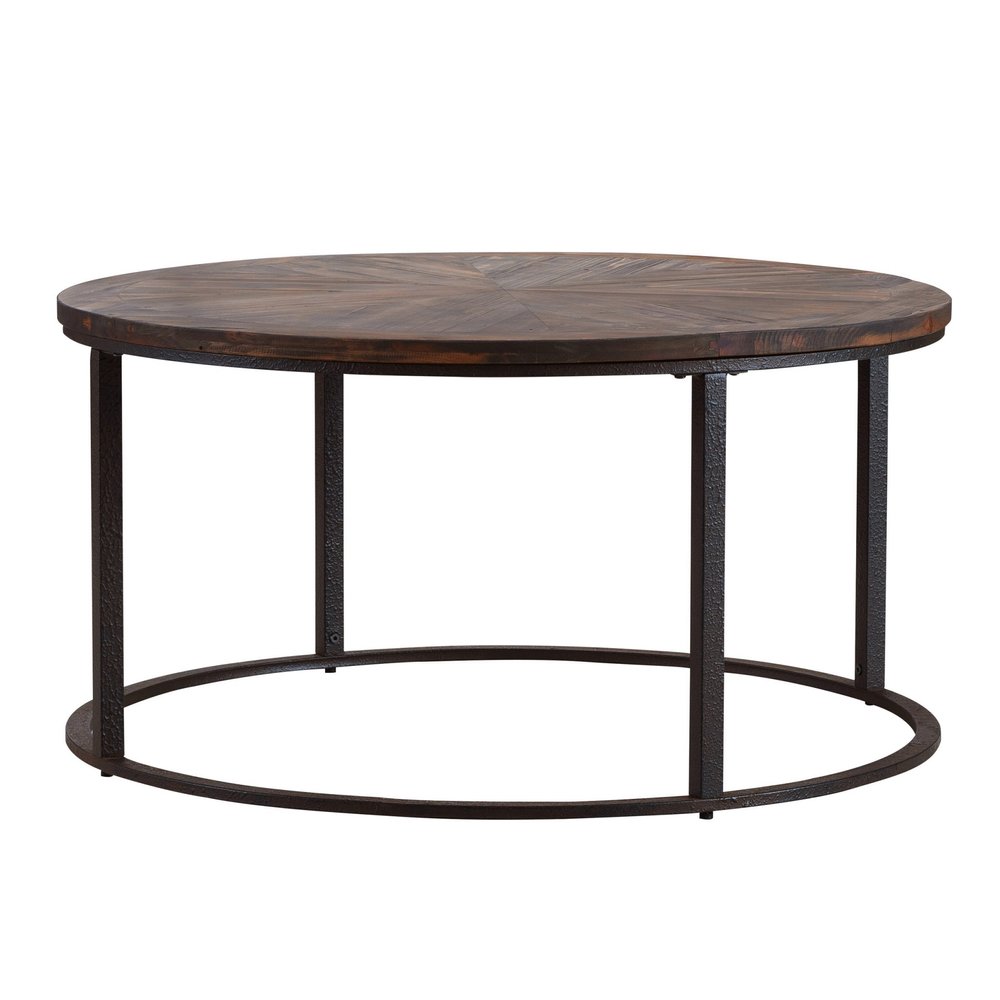 36" Natural And Brown Reclaimed Wood And Metal Round Coffee Table — view 2