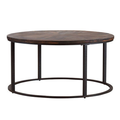 36" Natural And Brown Reclaimed Wood And Metal Round Coffee Table HomeRoots
