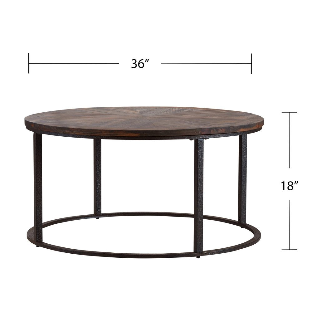 36" Natural And Brown Reclaimed Wood And Metal Round Coffee Table HomeRoots