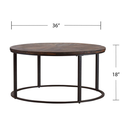 36" Natural And Brown Reclaimed Wood And Metal Round Coffee Table HomeRoots