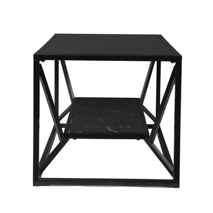 42" Black Glass Faux Marble And Metal Coffee Table With Shelf