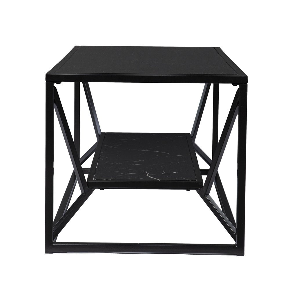 42" Black Glass Faux Marble And Metal Coffee Table With Shelf HomeRoots