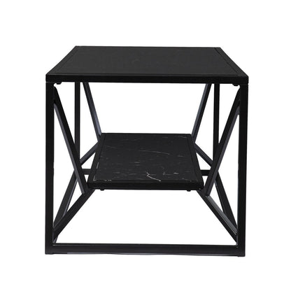 42" Black Glass Faux Marble And Metal Coffee Table With Shelf HomeRoots