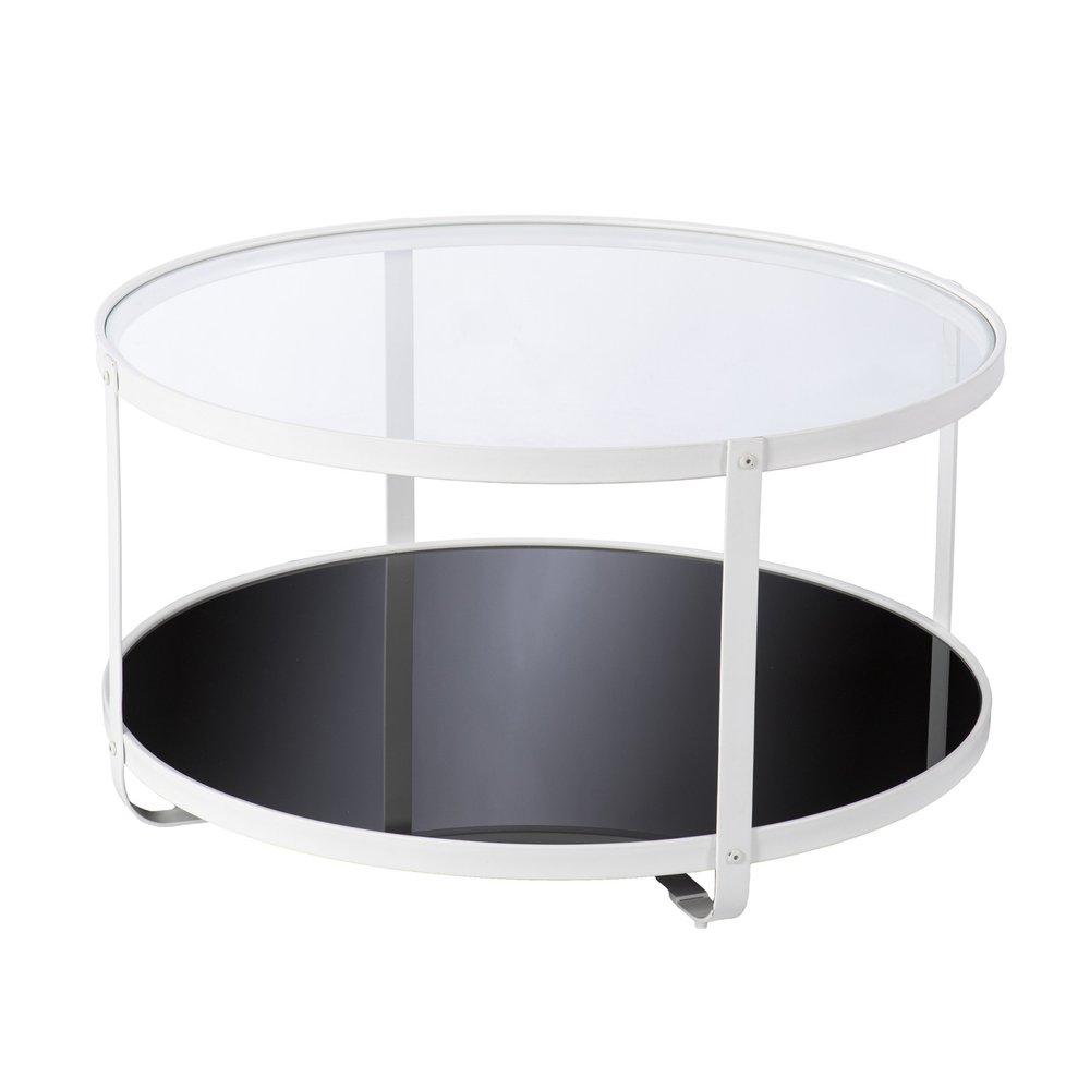 32" White Glass And Metal Two Tier Round Coffee Table HomeRoots