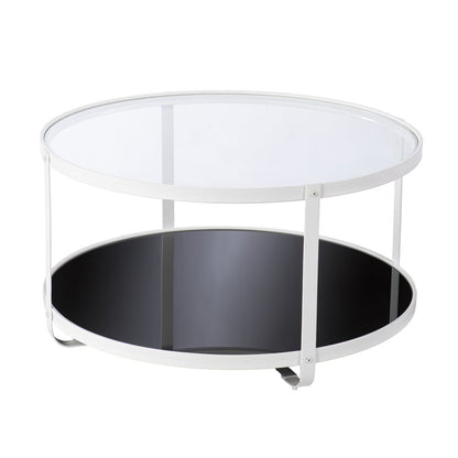 32" White Glass And Metal Two Tier Round Coffee Table HomeRoots