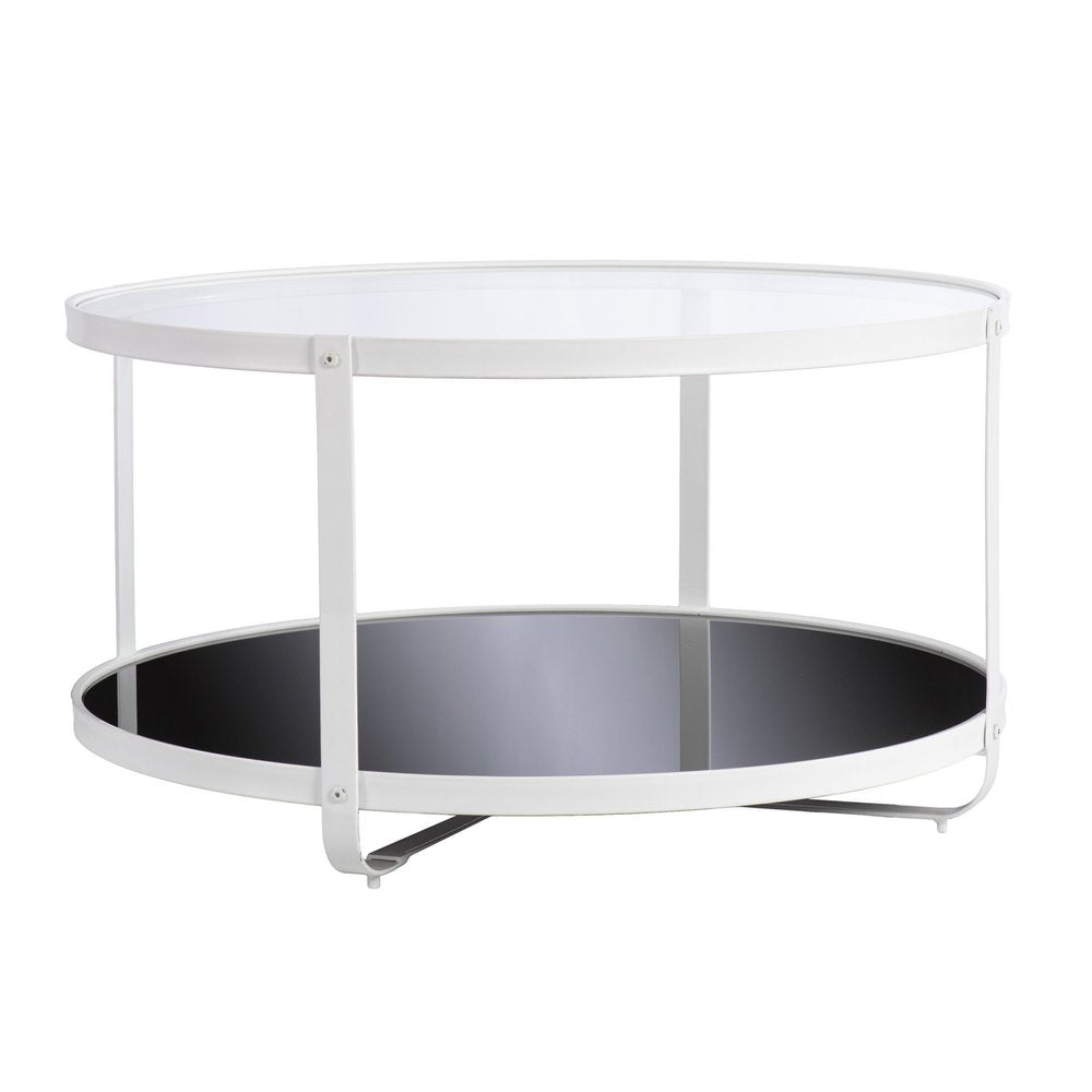 32" White Glass And Metal Two Tier Round Coffee Table HomeRoots