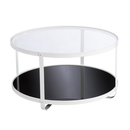 32" White Glass And Metal Two Tier Round Coffee Table HomeRoots