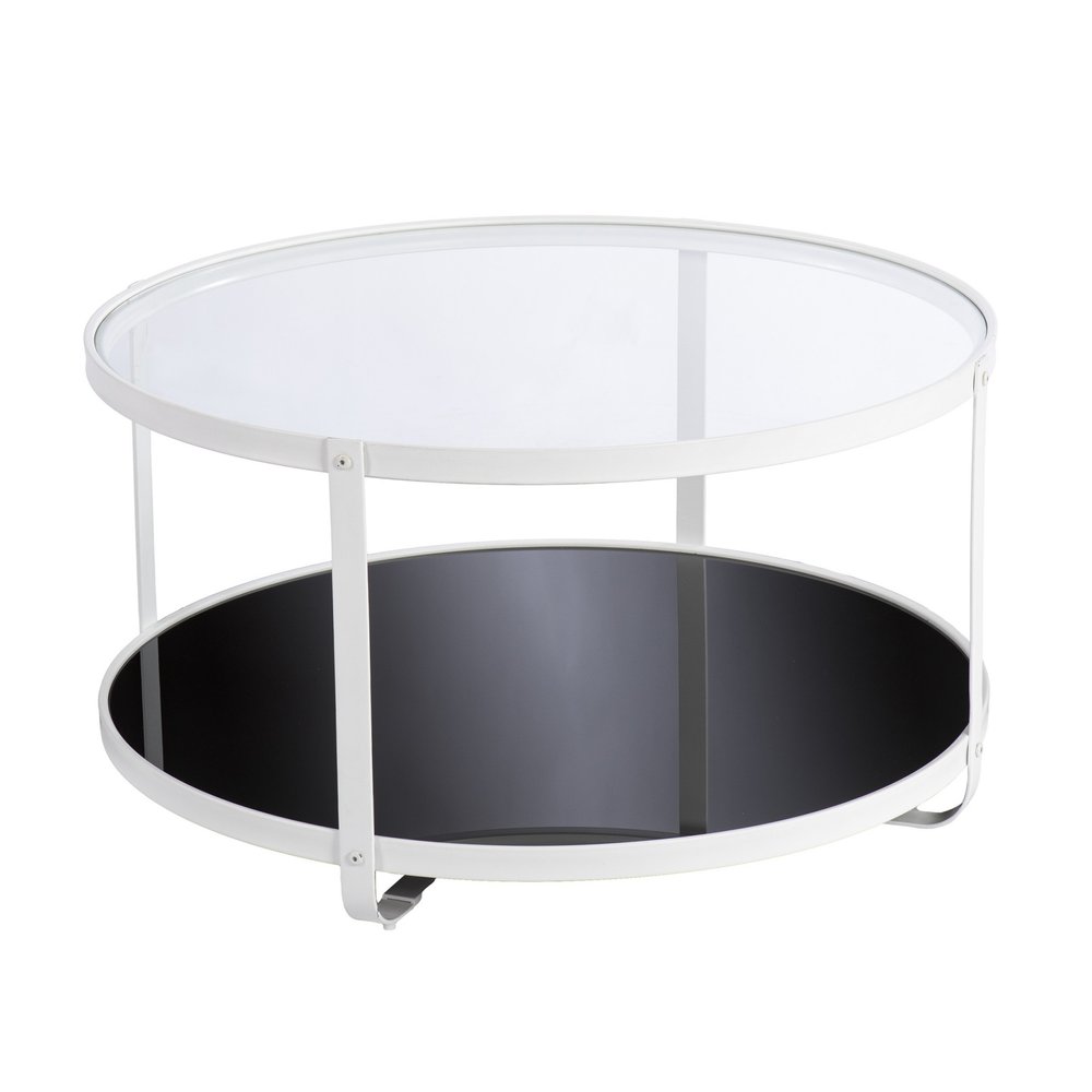 32" White Glass And Metal Two Tier Round Coffee Table HomeRoots