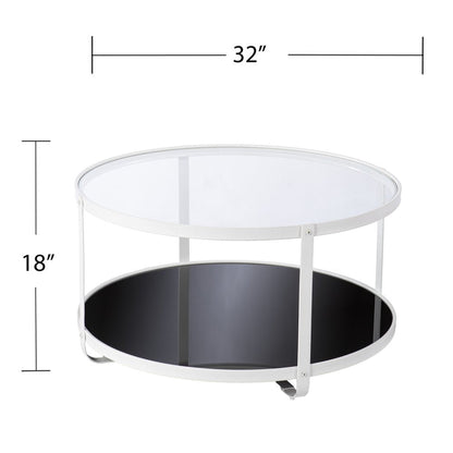 32" White Glass And Metal Two Tier Round Coffee Table HomeRoots