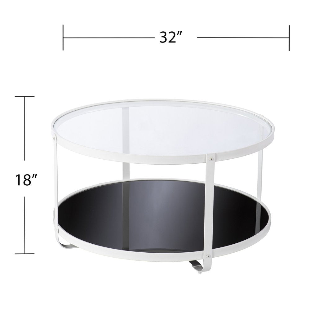 32" White Glass And Metal Two Tier Round Coffee Table HomeRoots