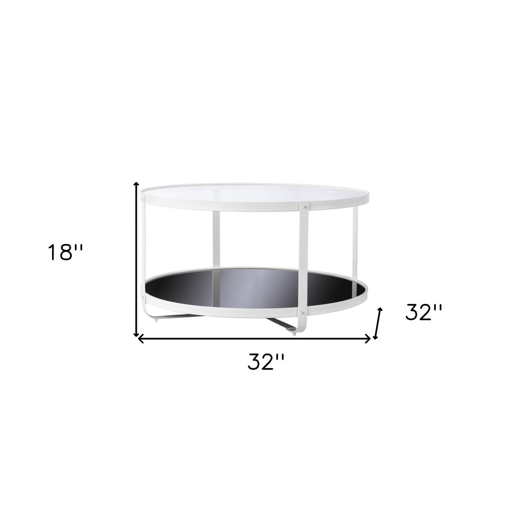 32" White Glass And Metal Two Tier Round Coffee Table HomeRoots