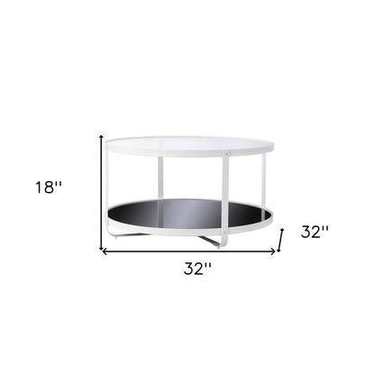 32" White Glass And Metal Two Tier Round Coffee Table HomeRoots