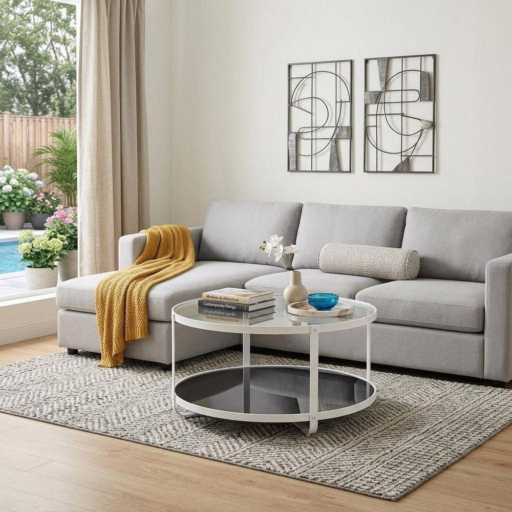 32" White Glass And Metal Two Tier Round Coffee Table HomeRoots