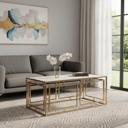 44" Champagne Glass And Metal Rectangular Coffee Table HomeRoots
