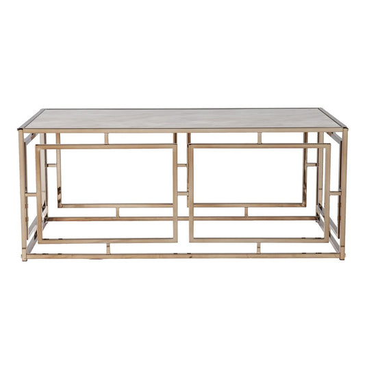 44" Champagne Glass And Metal Rectangular Coffee Table HomeRoots