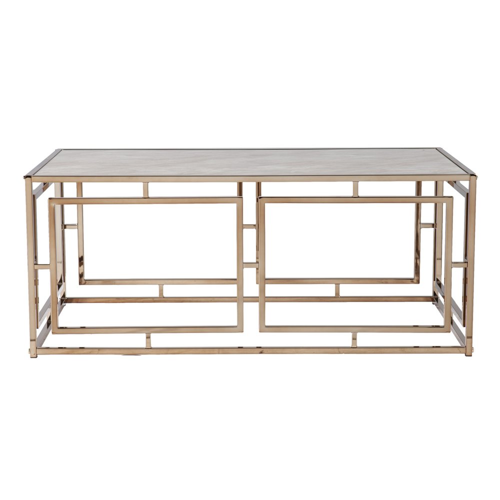 44" Champagne Glass And Metal Rectangular Coffee Table HomeRoots