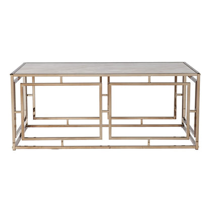 44" Champagne Glass And Metal Rectangular Coffee Table HomeRoots