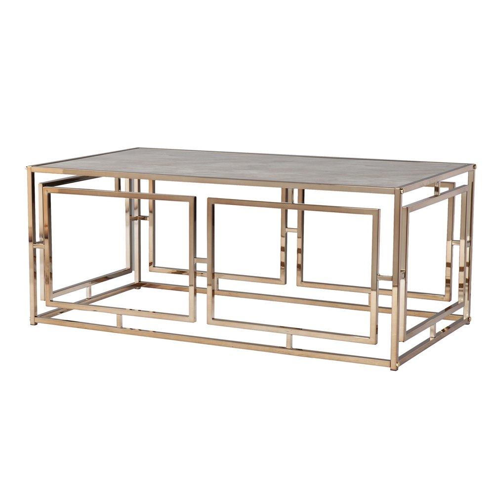 44" Champagne Glass And Metal Rectangular Coffee Table HomeRoots