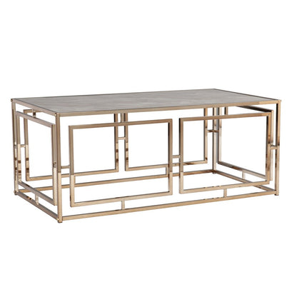 44" Champagne Glass And Metal Rectangular Coffee Table HomeRoots