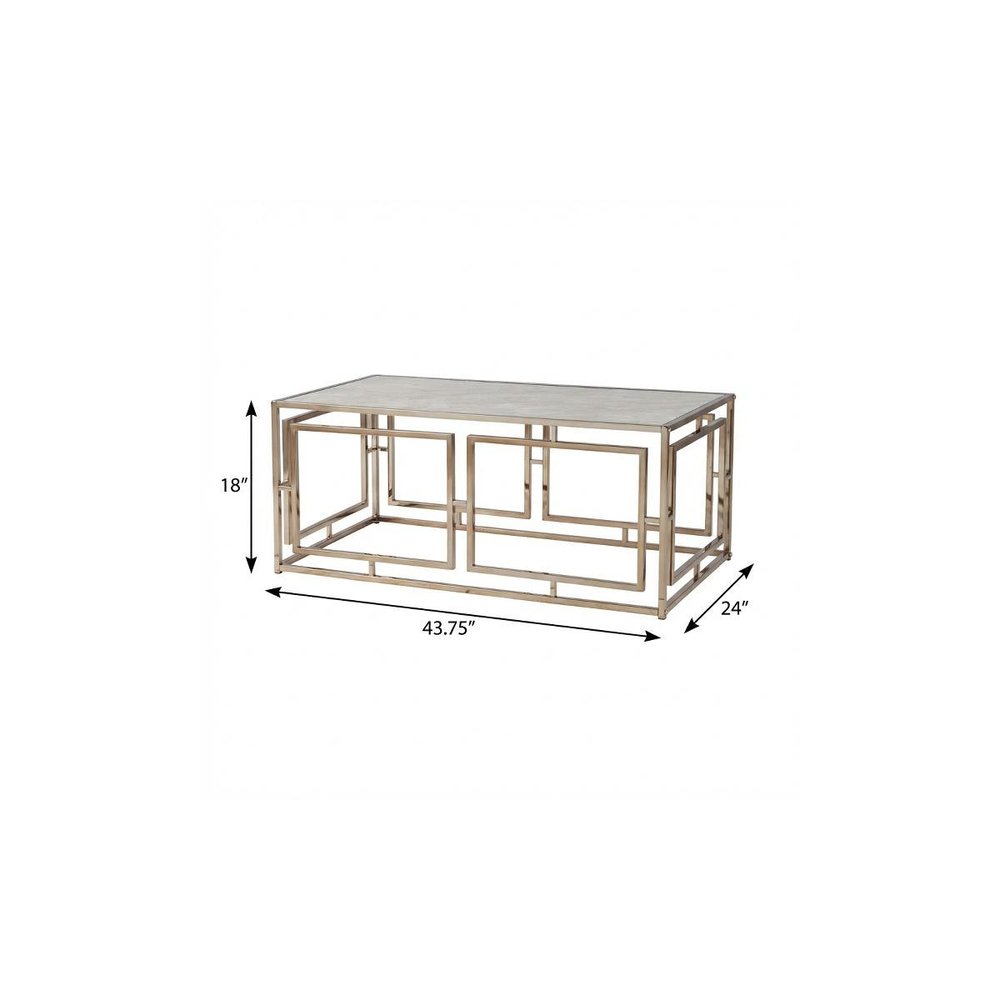 44" Champagne Glass And Metal Rectangular Coffee Table HomeRoots