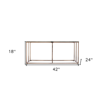 42" Champagne Glass And Metal Geometric Coffee Table